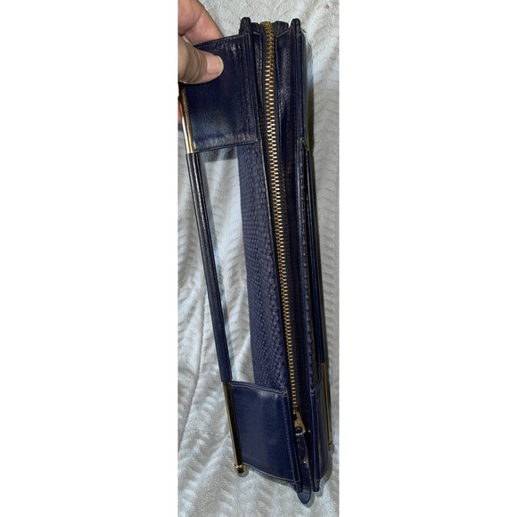 Vtg Susan Gail Clutch Purse Women's Blue Gold Zipper Mirror MCM 1950s - Picture 4 of 11